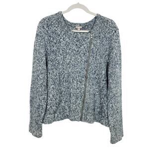 J. Jill Cotton Blend asymmetrical blue knit zip up sweater cardigan size Large
